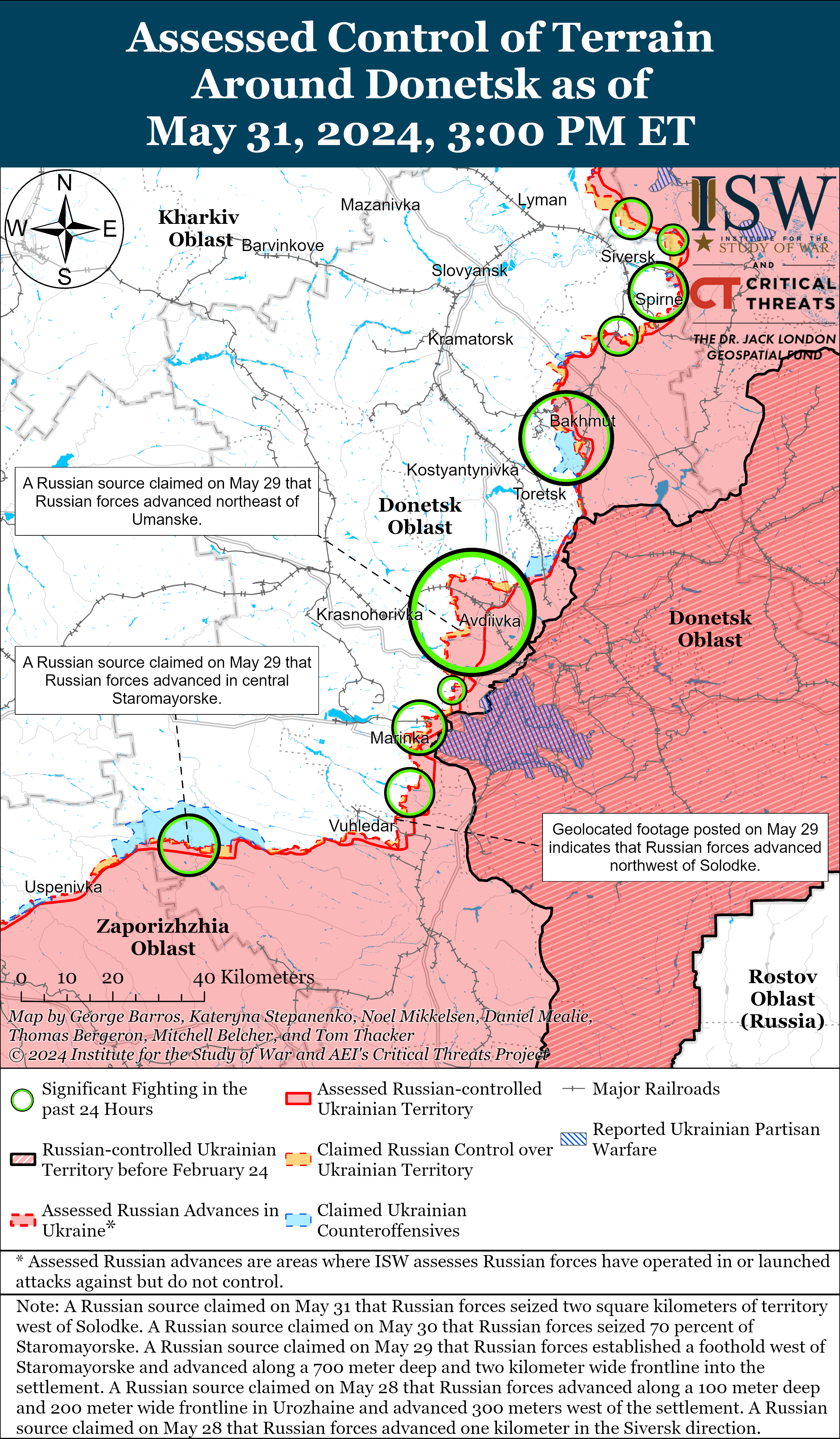 Окупанти просунулися на двох напрямках у Донецькій області: карти ISW